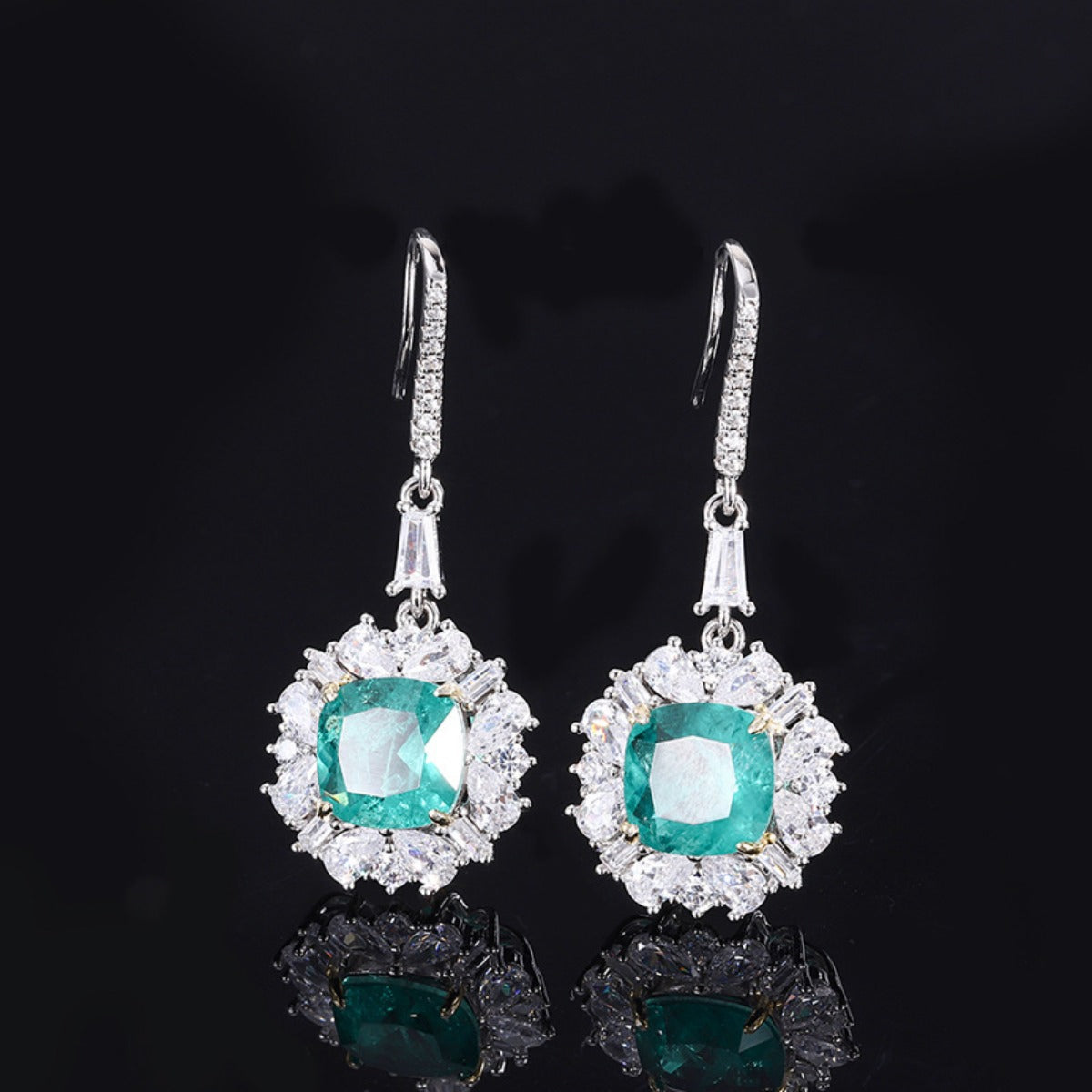 Urqanyu S925 silver simulated emerald wood full diamond cubic zirconia pendant earrings 10mm