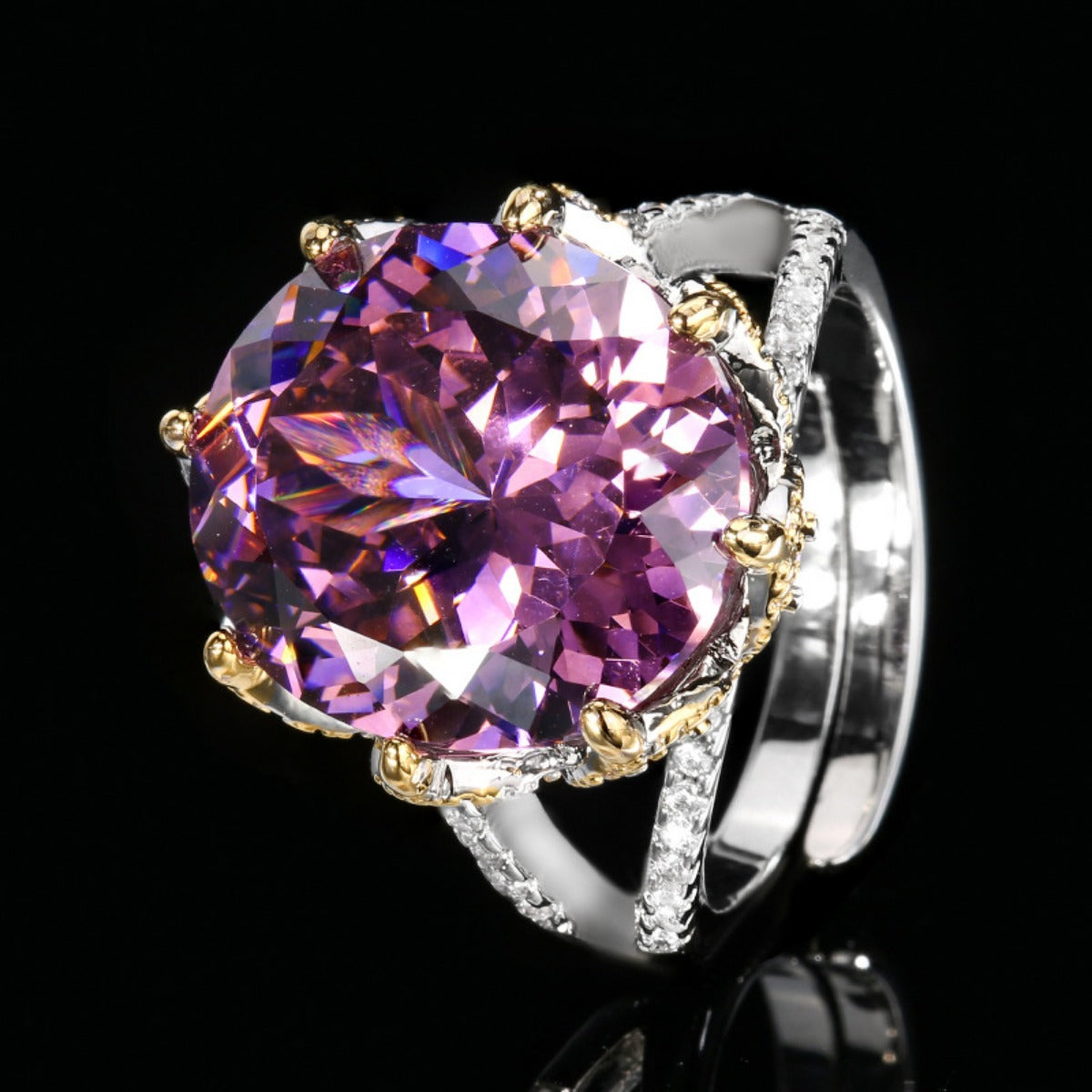 Urqanyu copper-based gold-plated simulated colored gemstone dried rose vintage egg-shaped cubic zirconia ring