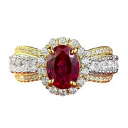 Urqanyu S925 silver French lace edge simulation pigeon blood red oval cubic zirconia ring