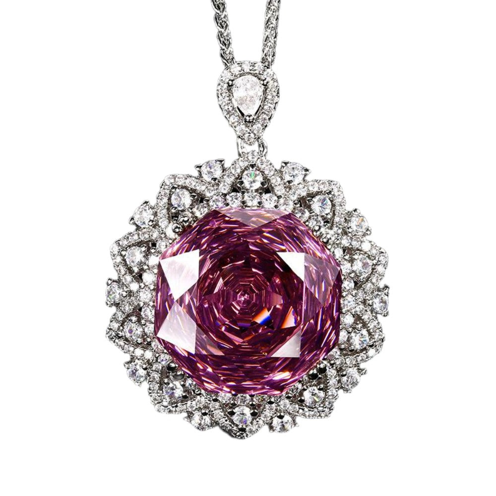 Urqanyu copper base gold-plated rose cut gradient cubic zirconia vintage pendant necklace