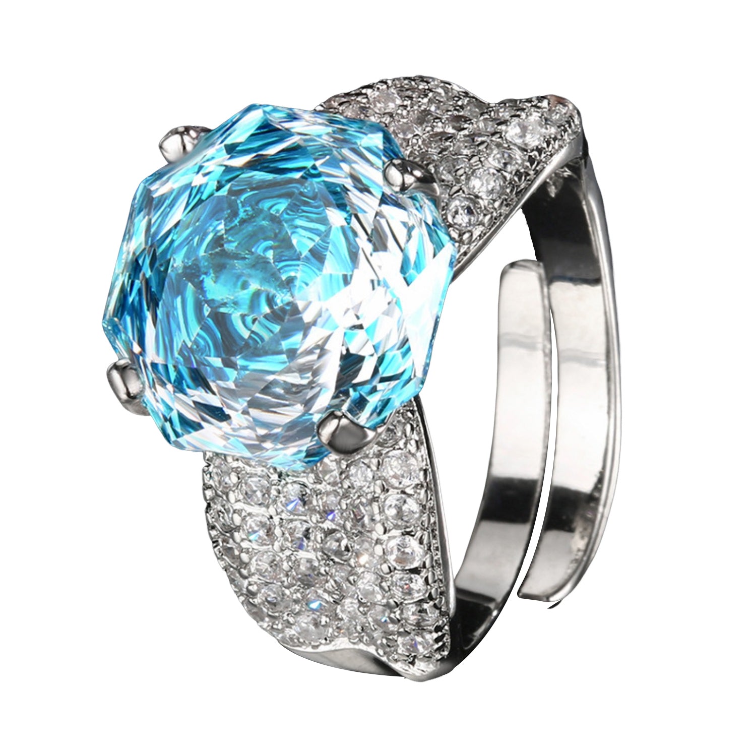 Urqanyu copper-plated gold rose-cut gradient-color cubic zirconia ring adjustable