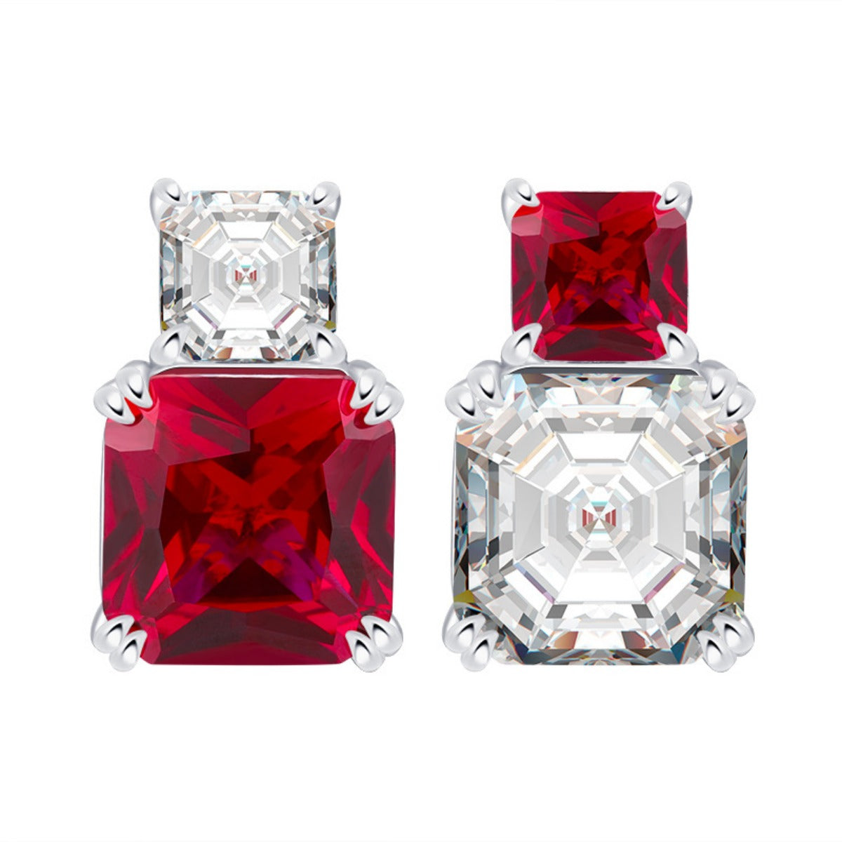 UrqanyuS925 silver simulated colored gemstone AB style princess square cubic zirconia pendant earrings 10mm