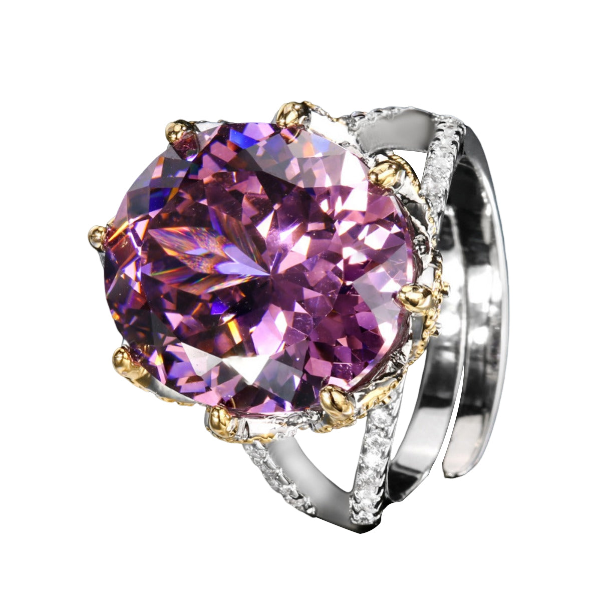 Urqanyu copper-based gold-plated simulated colored gemstone dried rose vintage egg-shaped cubic zirconia ring