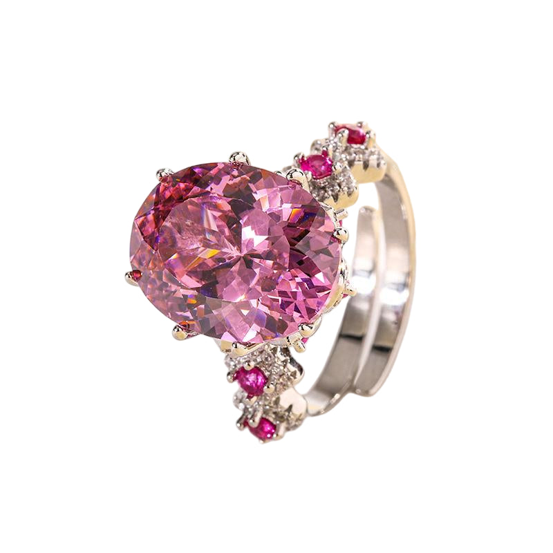 Urqanyu copper base gold-plated simulated colored gem corundum egg-shaped jump color creative cubic zirconia ring
