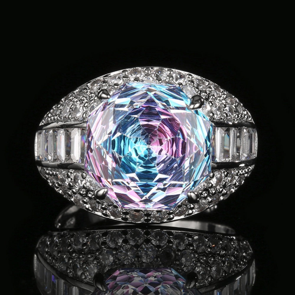 Urqanyu copper base gold-plated rose cut rose red light luxury retro cubic zirconia ring