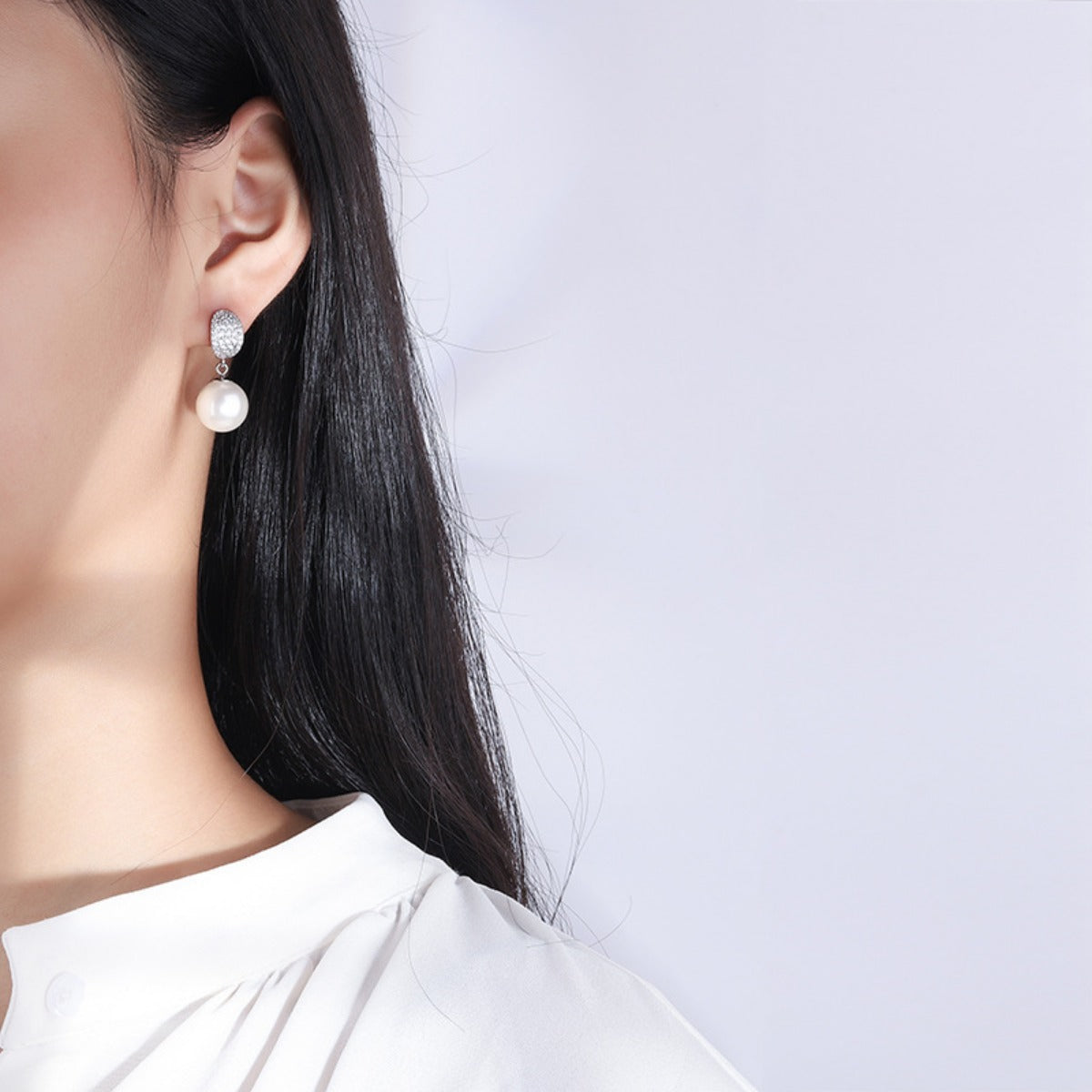 Urqanyu S925 Silver Inlay Mother of Pearl Fashion Cubic Zirconia Drop Earrings 12mm