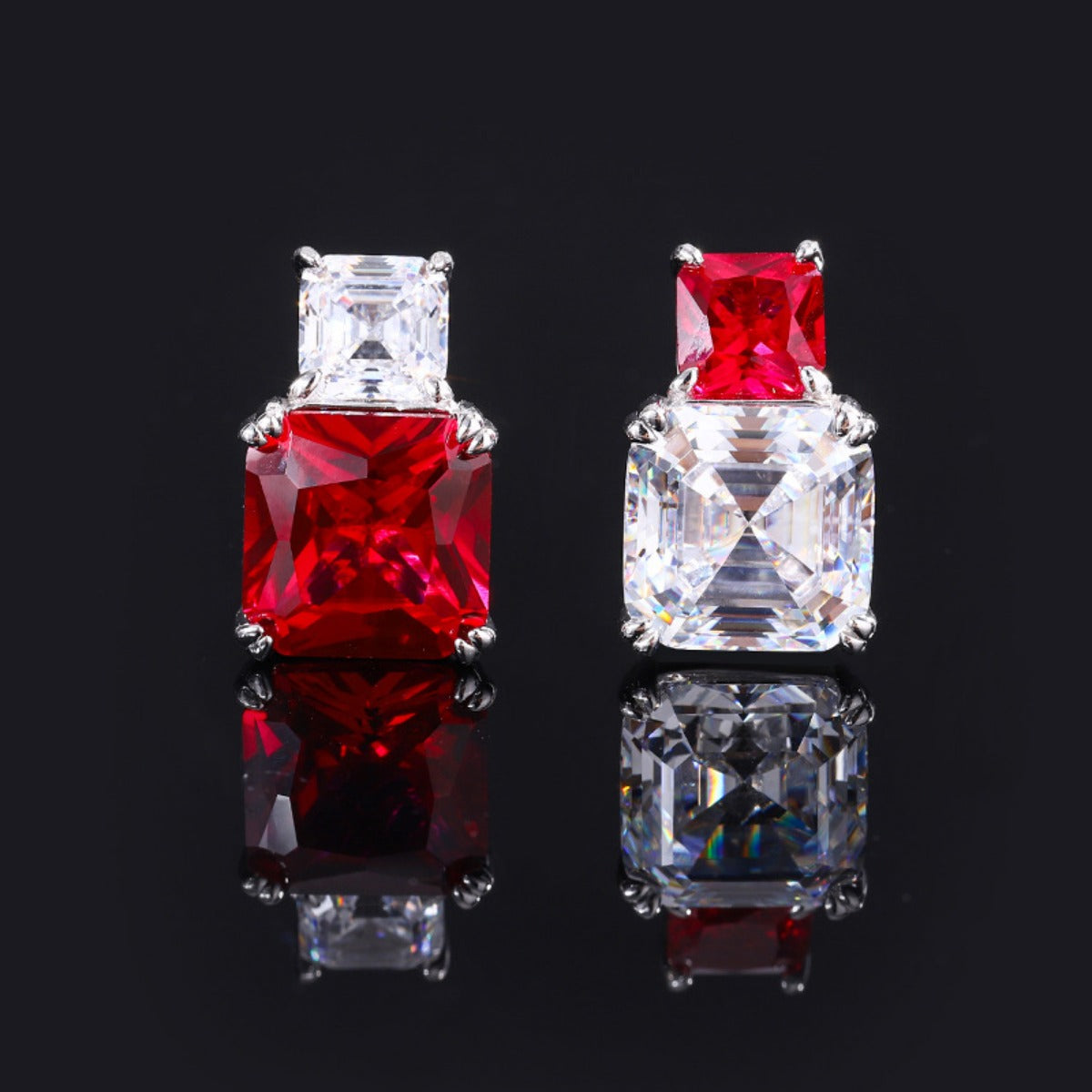 UrqanyuS925 silver simulated colored gemstone AB style princess square cubic zirconia pendant earrings 10mm