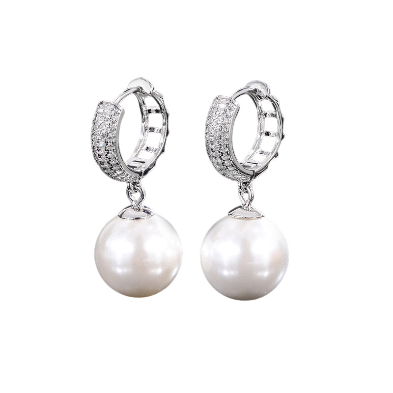 Urqanyu S925 silver inlaid mother-of-pearl vintage cubic zirconia pendant earrings 12mm