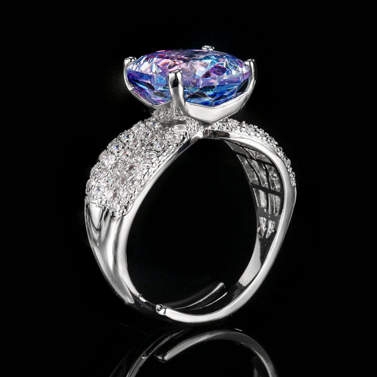 Urqanyu copper-plated gold rose-cut gradient-color cubic zirconia ring adjustable