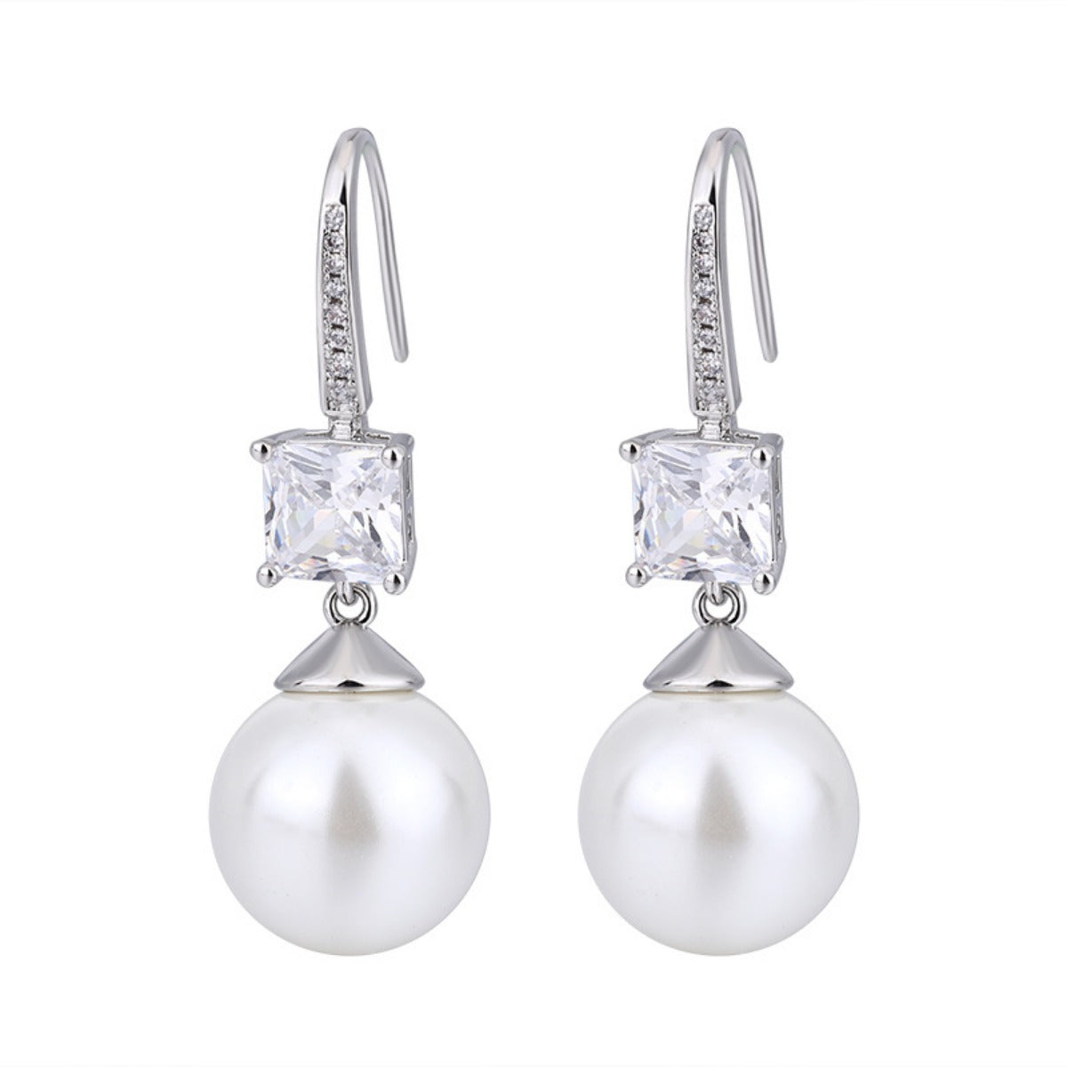 Urqanyu copper base gold-plated inlaid pearl square cubic zirconia fashion pendant earrings 14mm