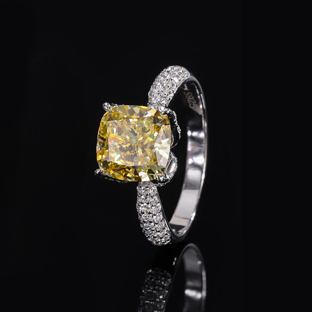 Urqanyu S925 silver square elegant diamond bud cubic zirconia ring