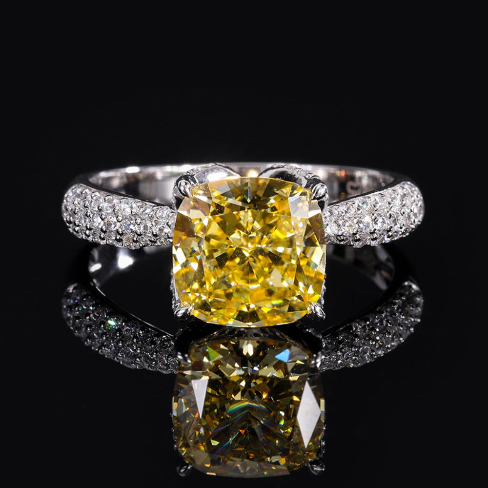 Urqanyu S925 silver square elegant diamond bud cubic zirconia ring