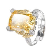 Urqanyu copper-based gold-plated ice flower square diamond temperament retro cubic zirconia ring