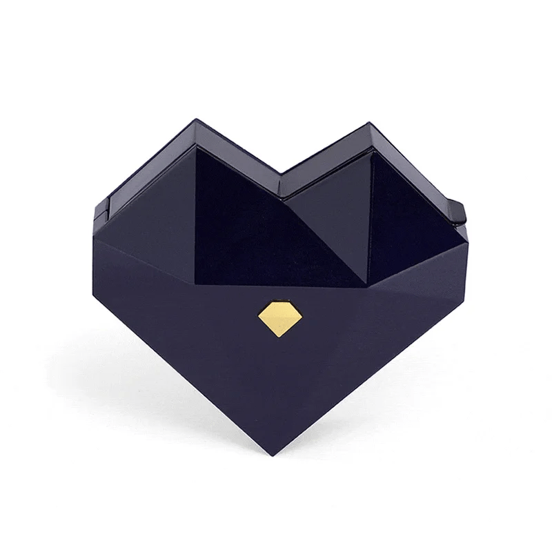 Urqanyu Heart Shaped Diamond Faced Blue Ring Box for Magic Secret