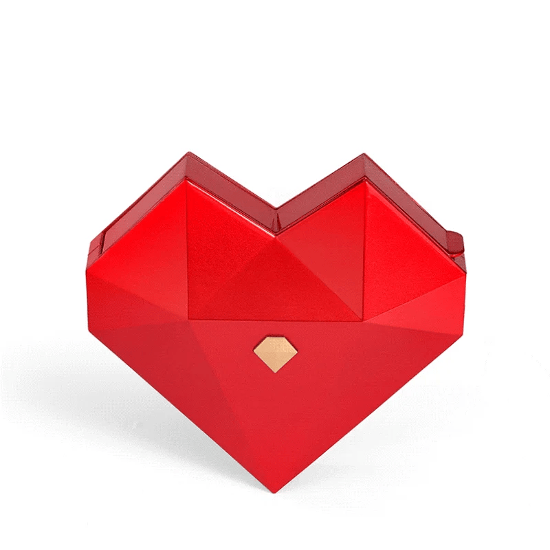 Urqanyu Heart Shaped Diamond Faced Red Ring Box for Magic Secret