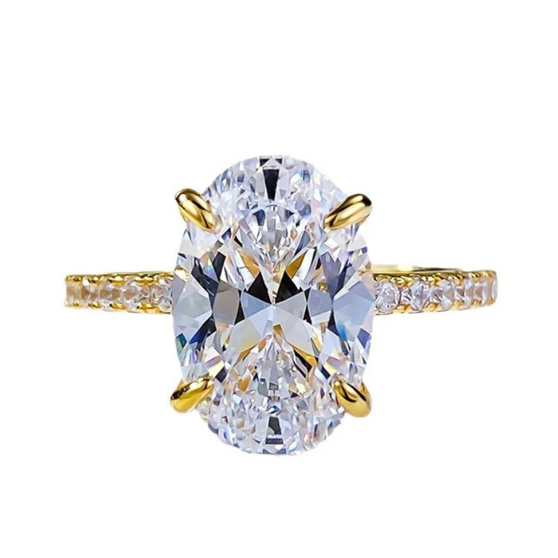 Urqanyu S925 silver gold-plated simulated diamond oval radiant cubic zirconia stone bottom cutting ring 8*12