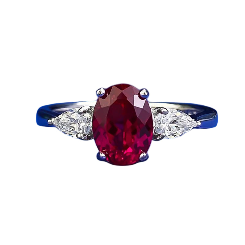 Urqanyu S925 silver fashion simulation pigeon blood red oval red corundum cubic zirconia ring 6*8