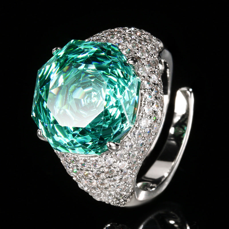 Urqanyu copper-based gold-plated simulated rose-cut colored gemstone temperament retro cubic zirconia ring