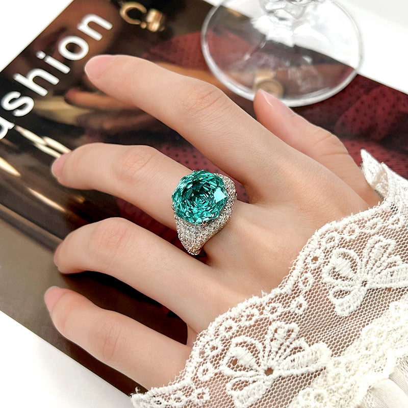 Urqanyu copper-based gold-plated simulated rose-cut colored gemstone temperament retro cubic zirconia ring
