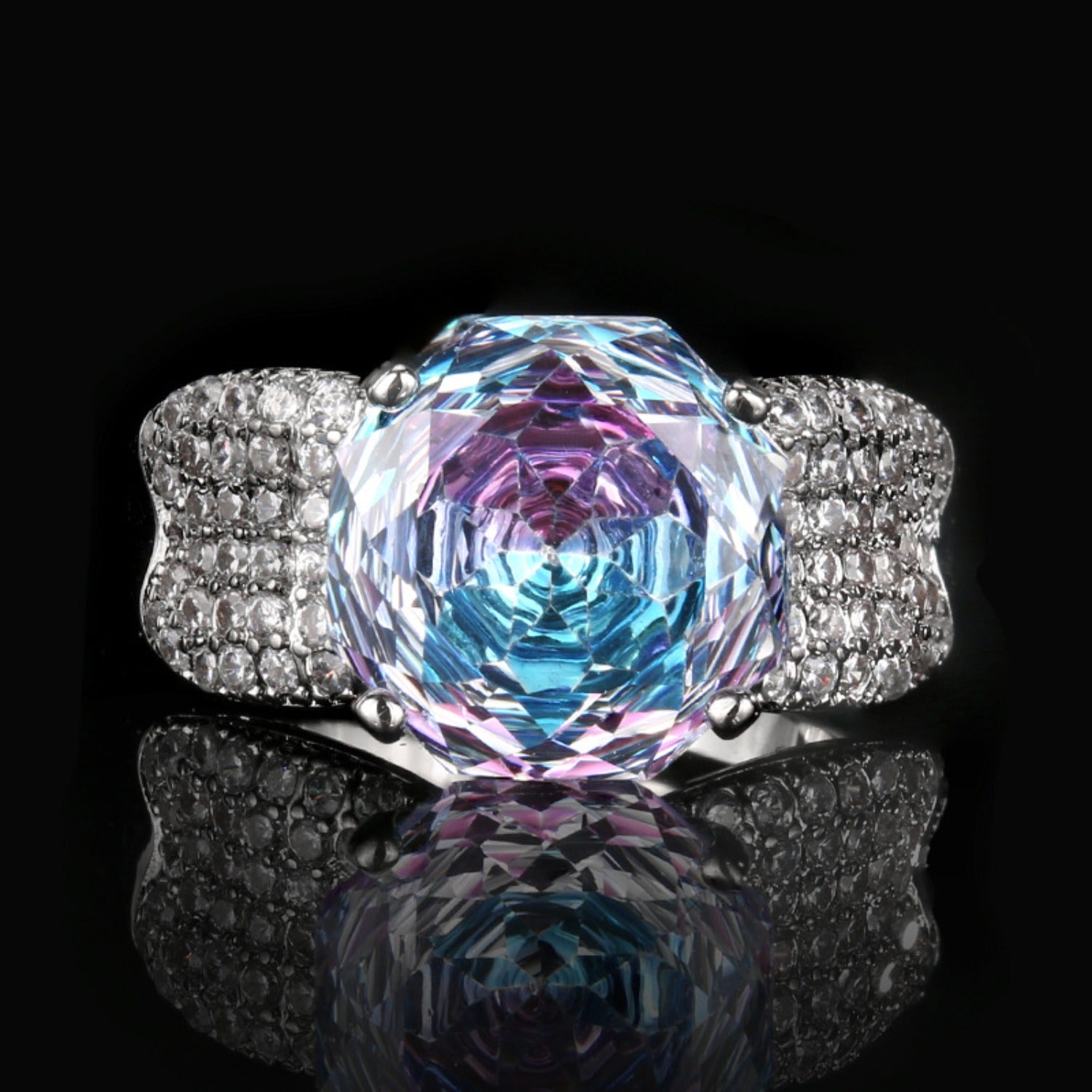 Urqanyu copper-plated gold rose-cut gradient-color cubic zirconia ring adjustable