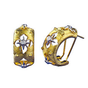 Urqanyu S925 silver Italian hand-brushed palace style gold craft hollow carved cubic zirconia earrings