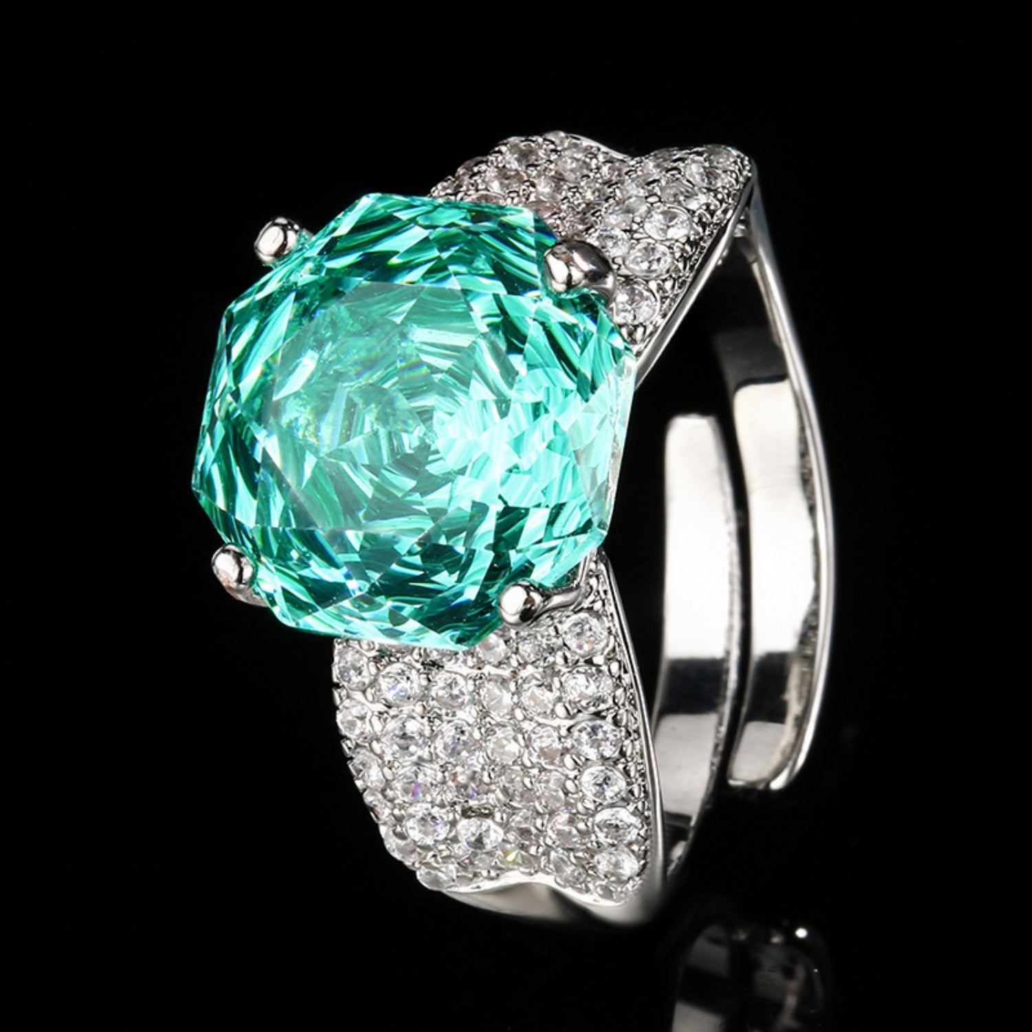Urqanyu copper-plated gold rose-cut gradient-color cubic zirconia ring adjustable