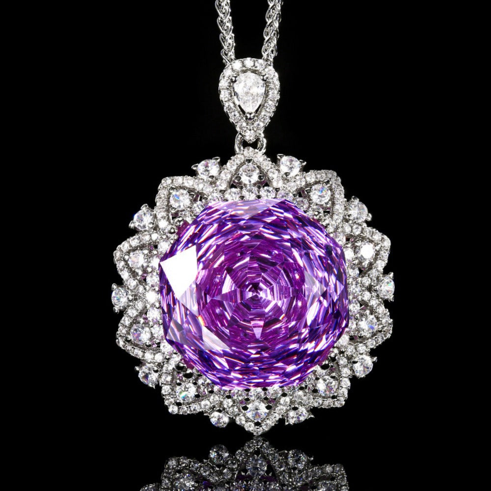 Urqanyu copper base gold-plated rose cut gradient cubic zirconia vintage pendant necklace