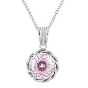 Urqanyu S925 silver high carbon diamond pink flash lotus cubic zirconia pendant necklace