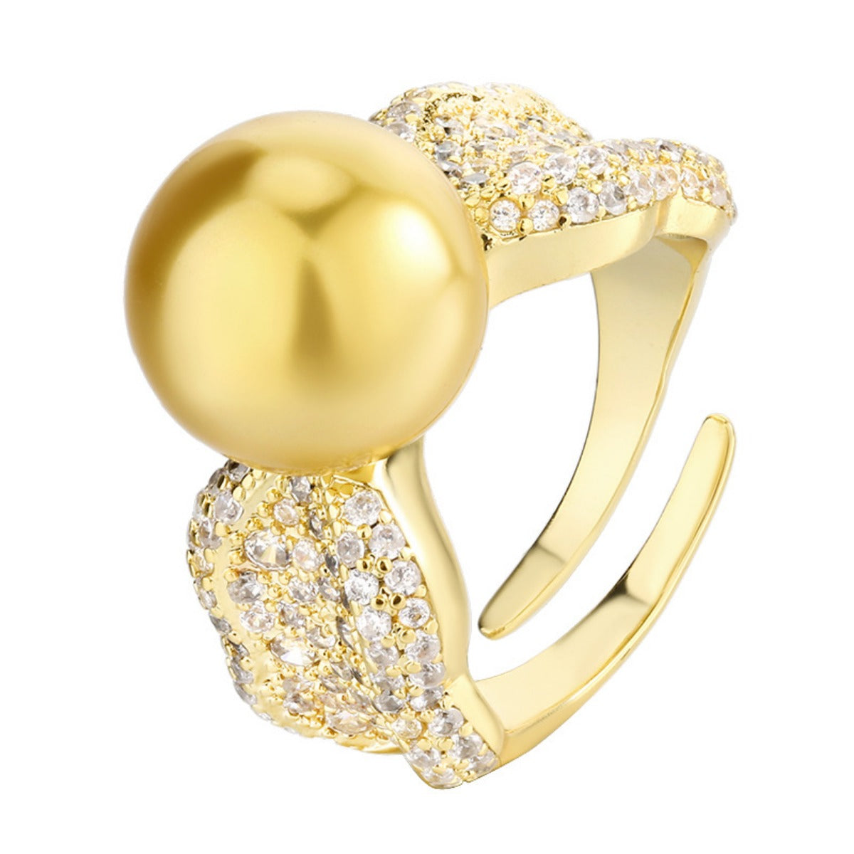 Urqanyu copper-plated pearl temperament fashion cubic zirconia gold ring 10mm