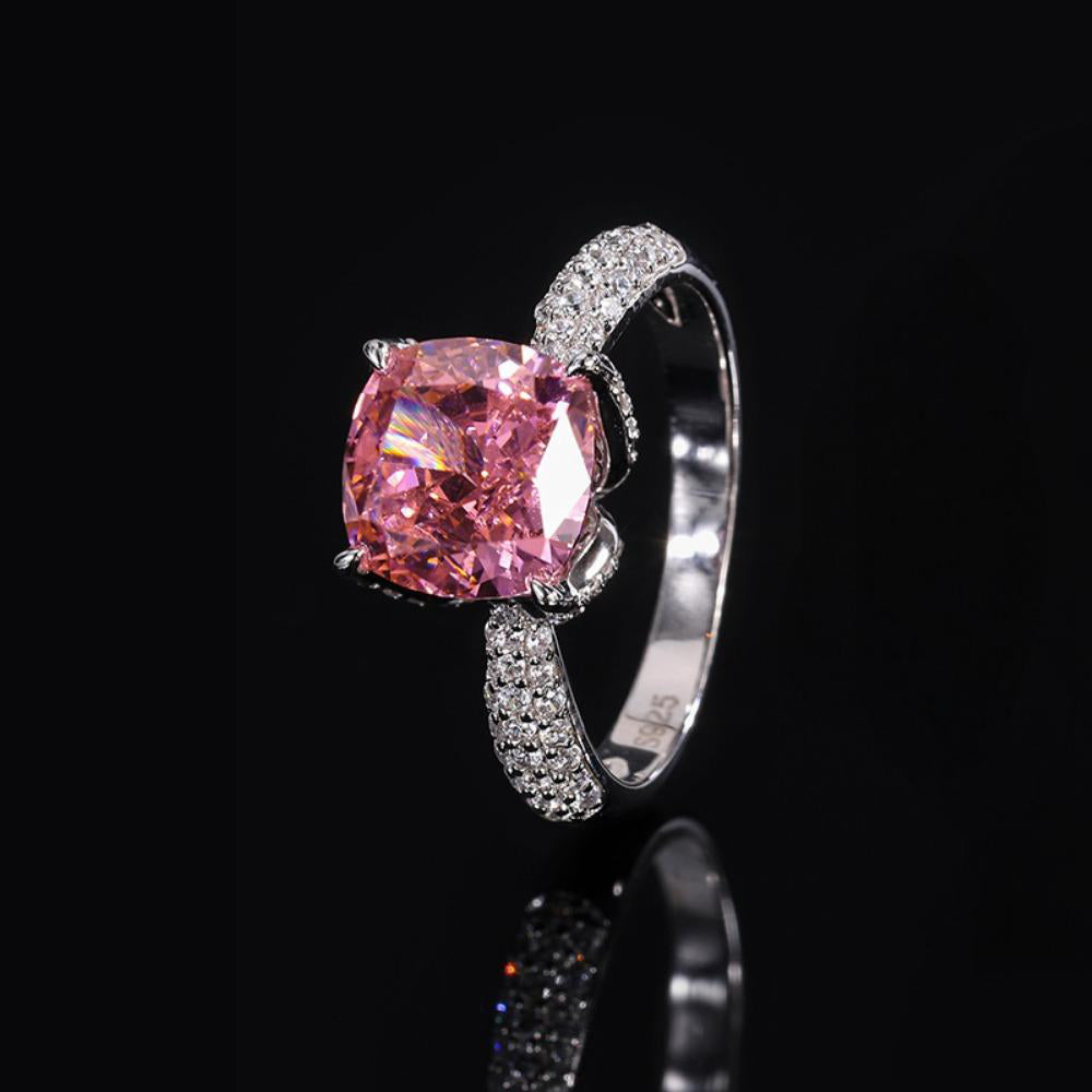 Urqanyu S925 silver square elegant diamond bud cubic zirconia ring