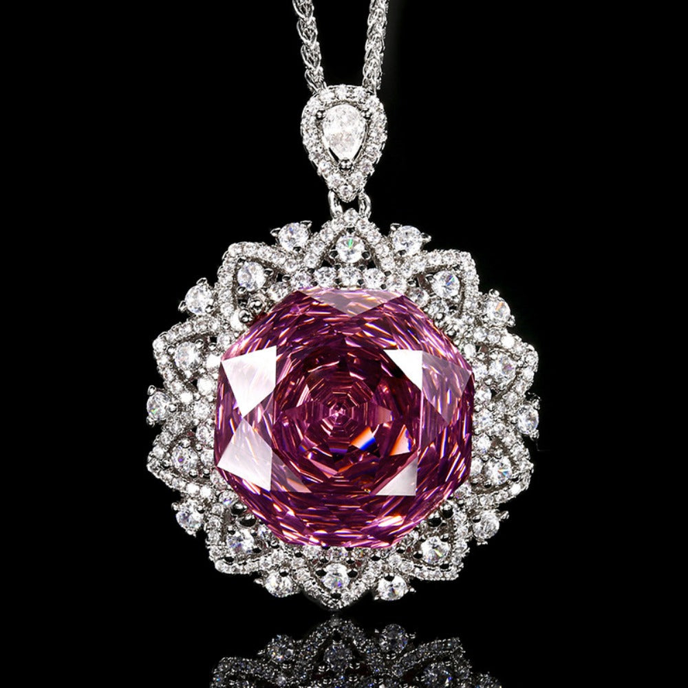 Urqanyu copper base gold-plated rose cut gradient cubic zirconia vintage pendant necklace