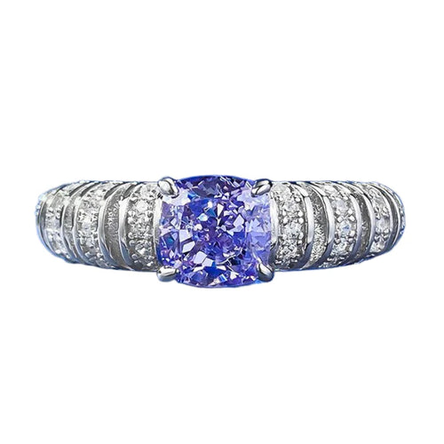 Urqanyu S925 silver inlaid purple cubic zirconia ring 6*6