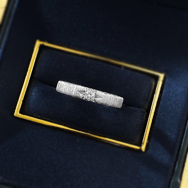 Urqanyu S925 silver classic single diamond six-pointed star narrow brushed white gold cubic zirconia ring
