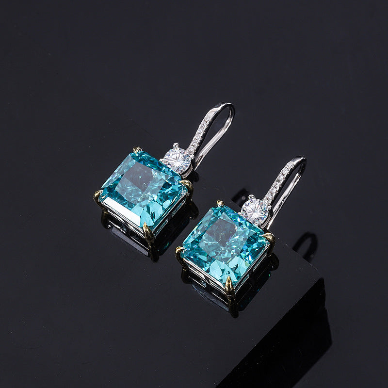 Urqanyu S925 silver radiant cut simulated diamond mint green cubic zirconia pendant earrings 10mm