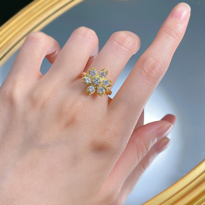 Urqanyu S925 silver creative daisy sunflower fashion diamond-encrusted cubic zirconia ring