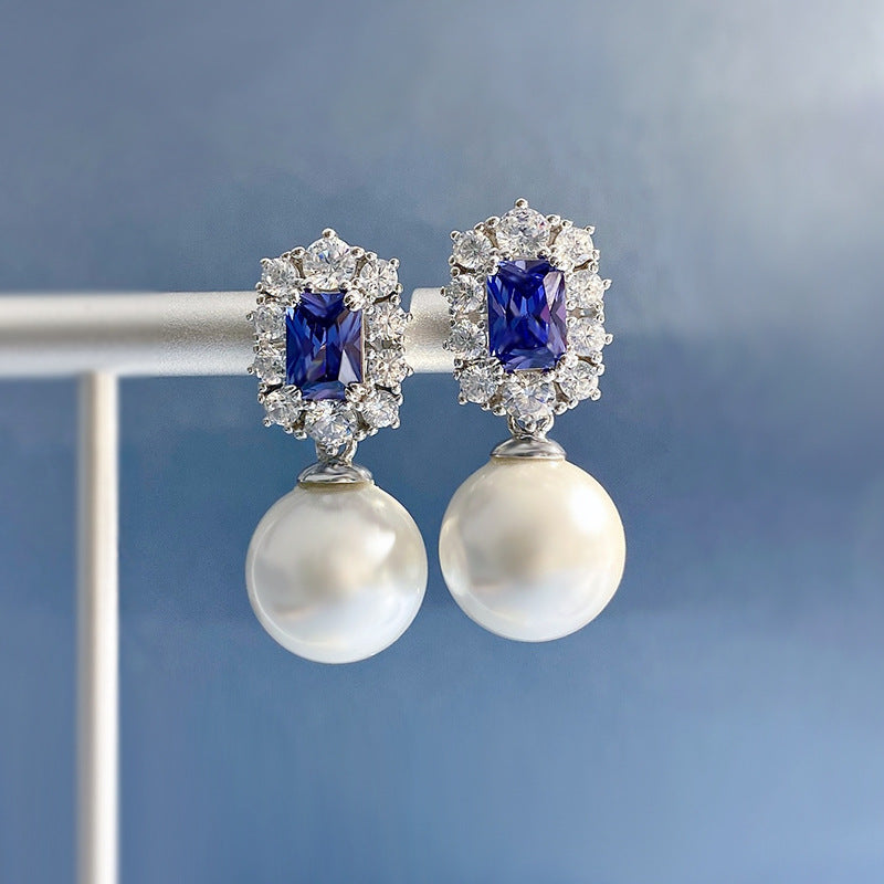 Urqanyu S925 silver 12mm pearl fashionable all-match cubic zirconia earrings
