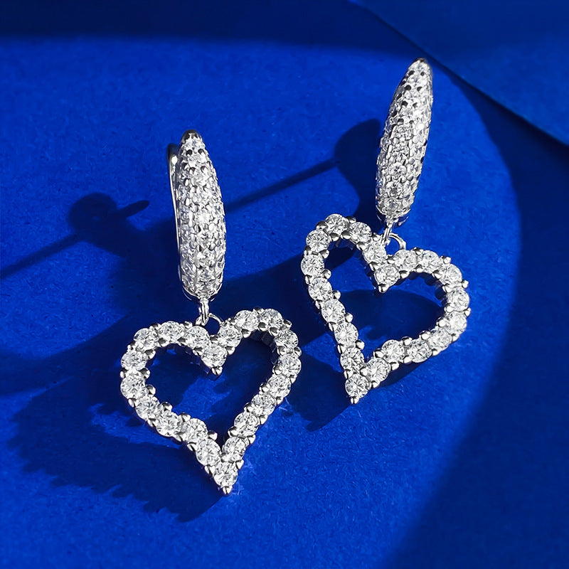 Urqanyu S925 silver irregular heart fashionable all-match cubic zirconia earrings
