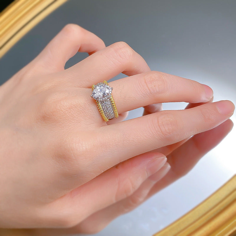 Urqanyu S925 silver oval gilded wealth-making high-end fashion cubic zirconia ring 6*8