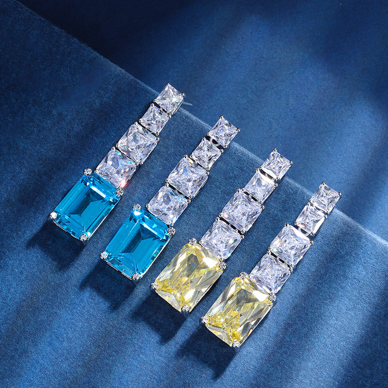 Urqanyu copper-based gold-plated fashion colored gemstone simulated aquamarine yellow diamond cubic zirconia pendant earrings 10mm