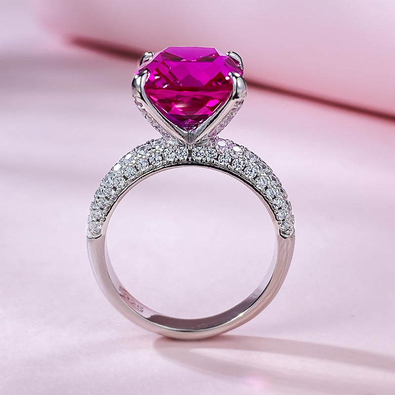 Urqanyu S925 silver luxury rupee large diamond ring cubic zirconia ring