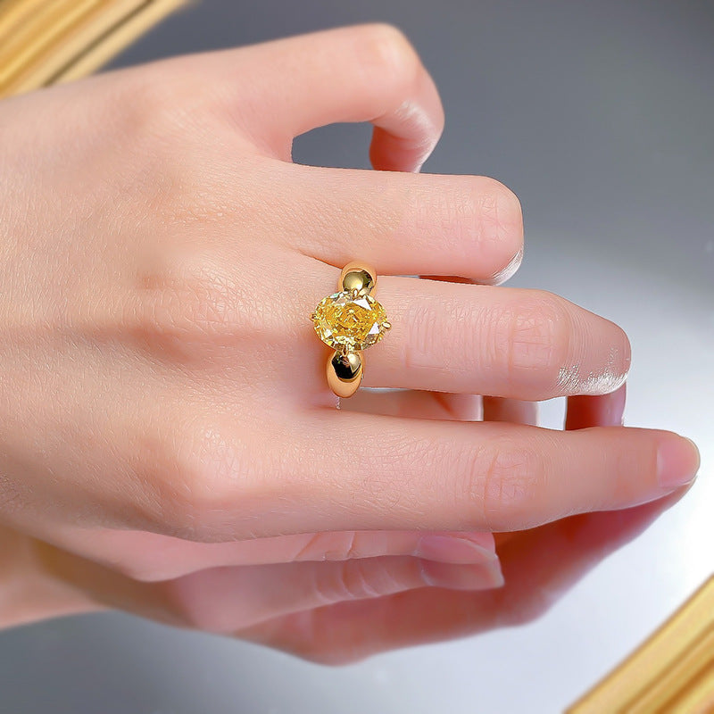 Urqanyu S925 silver ice flower cut yellow diamond cubic zirconia ring 8*10
