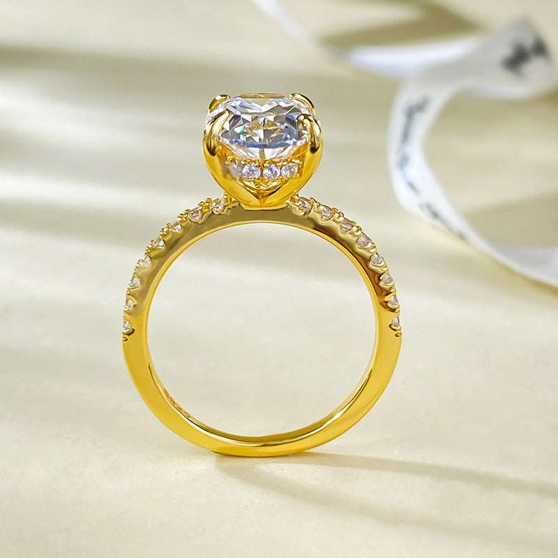 Urqanyu S925 silver gold-plated simulated diamond oval radiant cubic zirconia stone bottom cutting ring 8*12