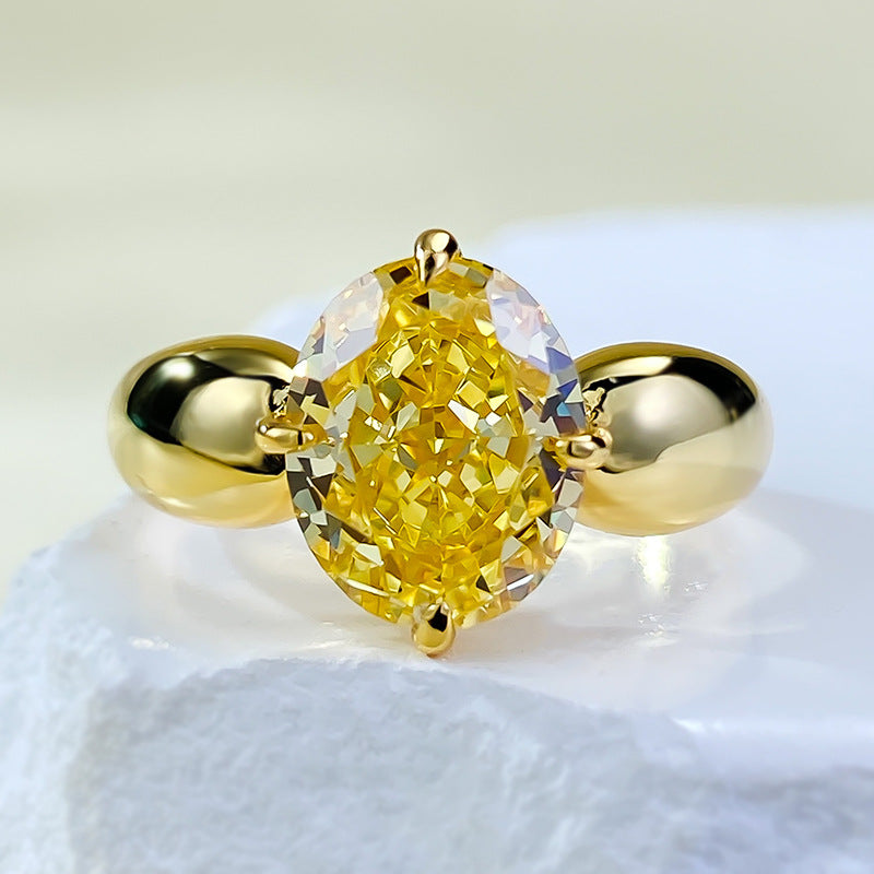Urqanyu S925 silver ice flower cut yellow diamond cubic zirconia ring 8*10