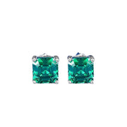 Urqanyu S925 silver simple 7*7mm emerald pagoda car flat simulation diamond four-claw cubic zirconia earrings