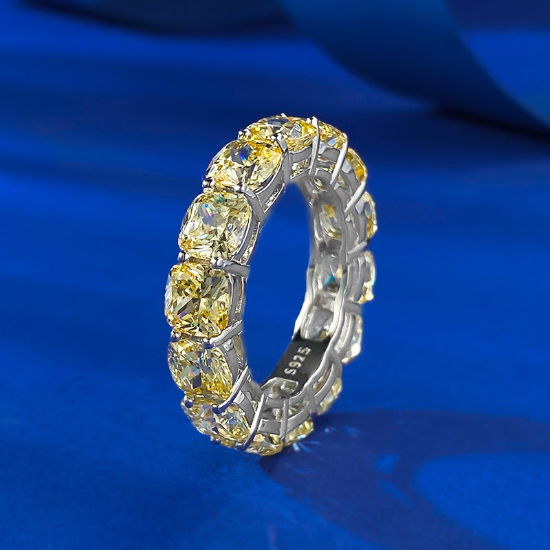 Urqanyu S925 silver fat square 5mm yellow diamond row diamond cubic zirconia stacking ring
