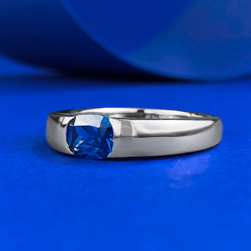 Urqanyu S925 silver royal blue simulation diamond fashion square cubic zirconia ring