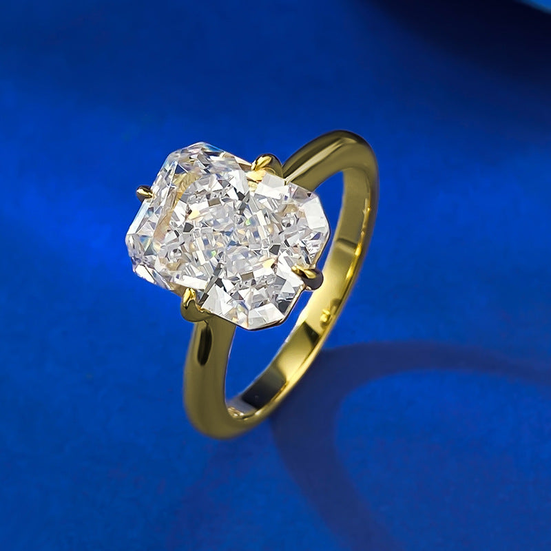 Urqanyu S925 silver gold-plated white ice flower cut cubic zirconia ring 8*10