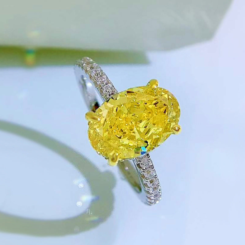 Urqanyu S925 silver oval radiant cubic zirconia ring 8*12