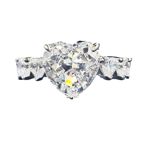 Urqanyu s925 silver heart-shaped 5 carat love row cubic zirconia diamond ring