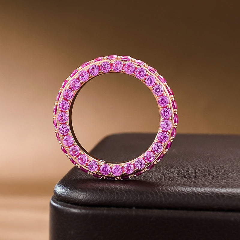 Urqanyu S925 silver fashion personality three-sided cubic zirconia full diamond single row ring